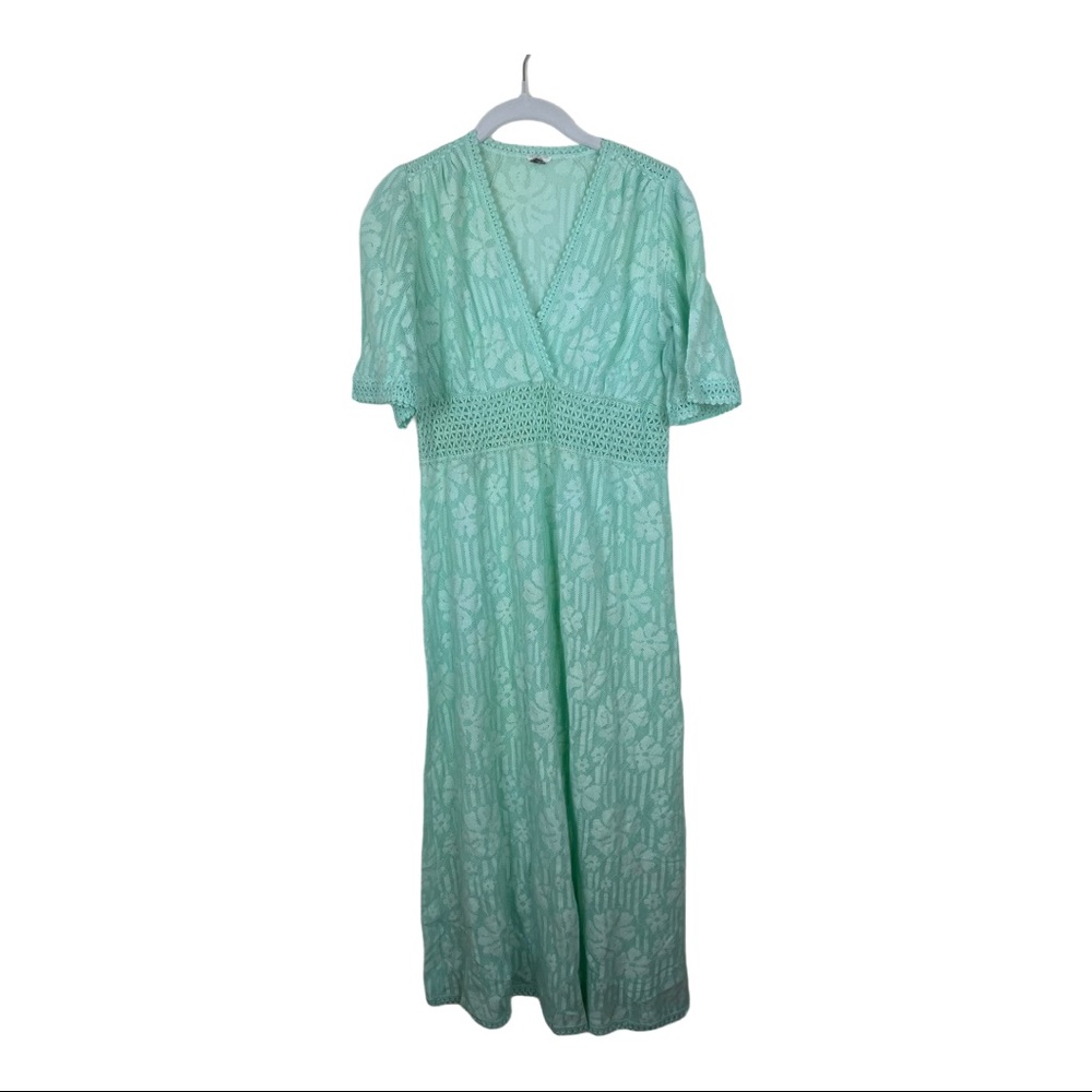 HANRO Size XS (36) Seafoam Green Lace Crochet Wool Blend Nightgown